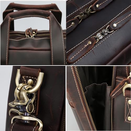 NUHSLF Leather Messenger Bag for Men Genuine Leather Briefcase 17inch Laptop Messenger Bags for Men Business Travel Case Shoulder Bag