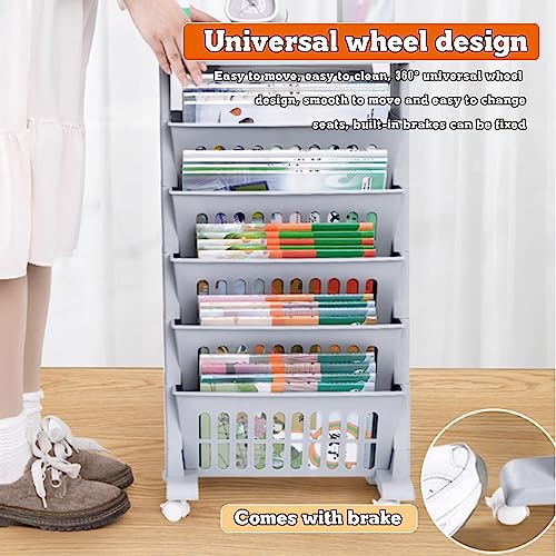 book cartMovable Bookshelf Cart, Desk Organizers and Accessories, Office Supplies Desktop Organizer with Wheels, 5-Tier Rolling Utility Cart Multifunctional Storage Trolley for Office Living