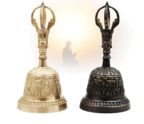 ALZBNDEOH Hand Bell Extra Loud Solid Brass Call Bell， Luxury Table Decoration Dinner Bell, Corporate Rewards Vintage Engraving Pattern Handheld Bell(OneColor,Large)