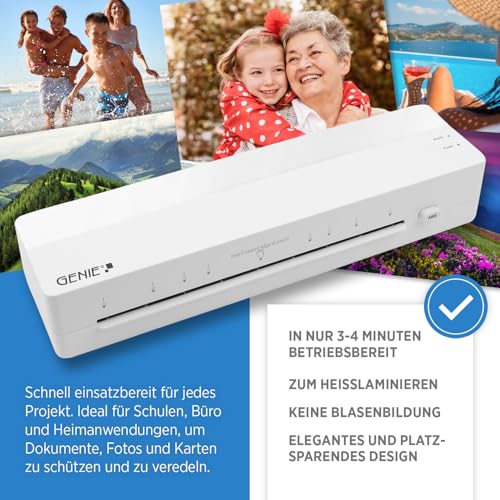 GENIE LA 400 A3 Laminator Warm Laminator with 2 Heating Rolls for School, Office and Home Office incl. 5 Laminating Films, A3 and A4 Laminator with Foil