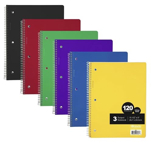 OMURA 24 Pack, 3-Subject Spiral Notebook C/R 120 Sheets