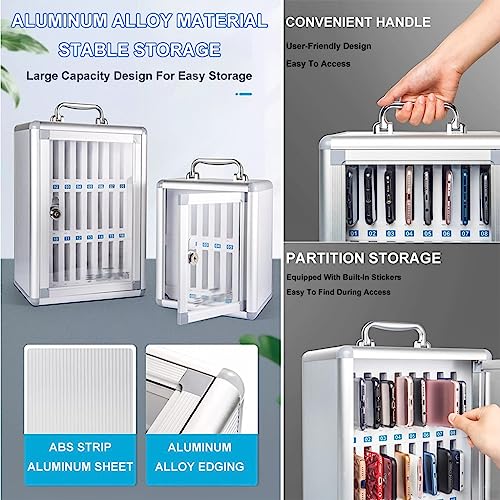 GMTstore 12/24/36 Slots Aluminum Alloy Pocket Chart Cell Phones Storage Cabinet Mobile Phones Desktop Organizer Wall-Mounted with A Locked for Classroom Office (Color : Silver, Size : 36)