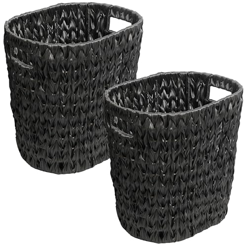 happimess Maple 4.5 Gal Oval Wicker Wastebasket, Black, Set of 2