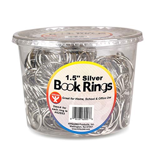 Hygloss Products Book Rings – 1-1/2 Inch Silver Steel Metal Binder Rings, 250 Pack in Counter Display Bucket
