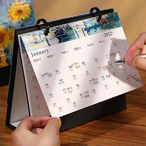 2022 Calendar 2022 Oil Painting Desk Calendar Chinese Style Art Calendar Note Business Office Annual Calendar Desktop Calendar Decoration Desk Calendar