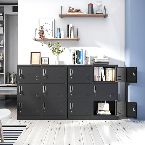 Yukimo 6 Doors Metal Lockers for Employees, Steel Storage Locker with Lock and Card Slot, Employee Lockers for Home, Office, School, Gym, Require Assembly(Black)