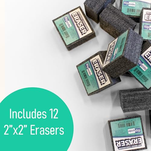 Flipside Products 12 Student Erasers, 12 Black Dry Erase Markers, Class Pack, Classroom, Small Erasers for Whiteboard and Chalkboard, 24 Total Pack