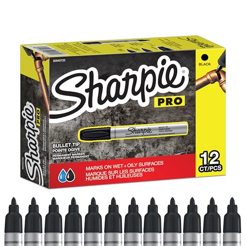 Sharpie Pro Industrial Strength Permanent Markers Bullet Tip, Black Ink, 12 Count
