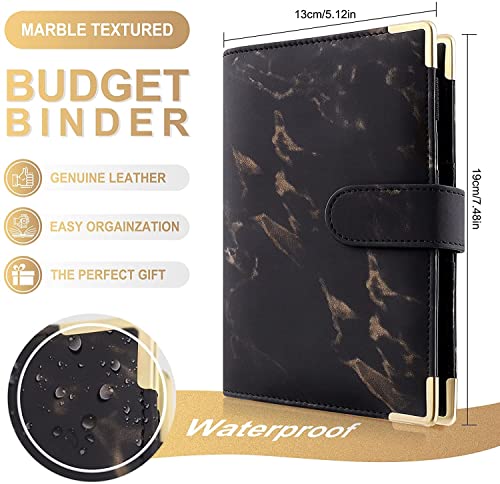 QERTYHKK A6 Marble Budget Binder Refillable Notebook for Filler Paper, Personal Planner Cover with Magnetic Buckle Closure
