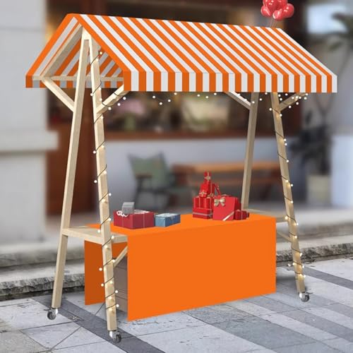 RENLXFI Movable Stall Wood Vending Cart, Mall/Night Flea Market Foldable Street Food Vendor Cart for Business Display Rack Booth, Floor Standing Catering Table Trolley(Orange,W 120CM/47.2in)