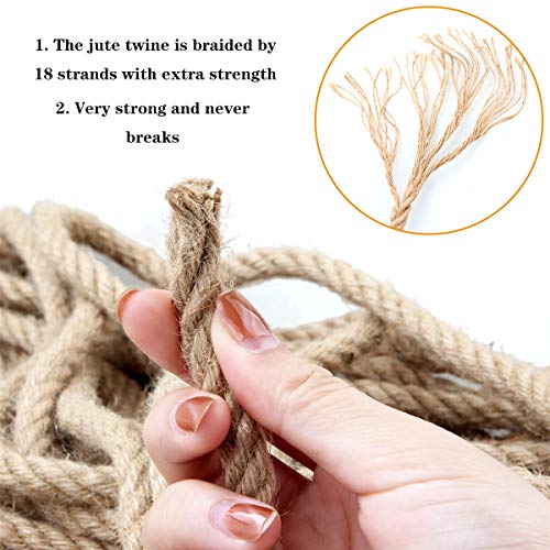 HNBun 164 Ft x 10 MM Natural Jute Rope, Heavy Duty Twine Cord