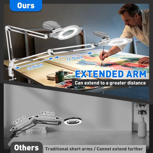 KIRKAS LED Magnifying Lamp with Clamp, 2,200 Lumens Dimmable 28in 12X