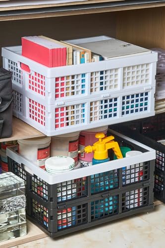 Aebeky 3-Pack Plastic Collapsible Storage Crates-30L,Foldable Plastic Crates for Storage (White)