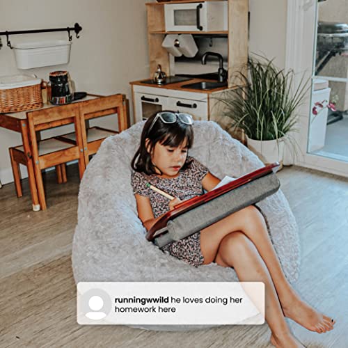 Delta Children Cozee Fluffy Chair and Bamboo Lap Desk Set, Kid Size Chair for Kids Up to 10 Years, Fits Up to 15.6", Laptops & Most Tablets, Ideal for Homework, Travel & More, Grey