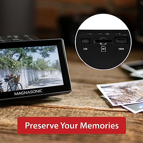 Magnasonic 25MP Film Scanner with Large 5" Display & HDMI, Long Tray Slide Film Holders, Converts 35mm/126/110/Super 8 Film & 135/126/110 Slides into Digital Photos, Built-in Memory (FS70ST01)