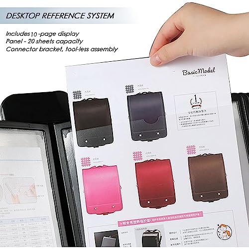 JIIPOREGJ Catalog Display Rack - Desktop/Wall Reference System with 20 Panels Easy-Load Pockets, Adjustable Desk Reference Organizer, Black Base Flip File Rack, for Display A4 Documents,10 Pages