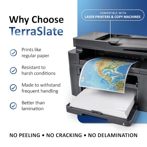 TerraSlate Waterproof Laser Printer Paper, 5 Mil 8.5" x 14", White, 250 Sheets I Rain/Weather/Rip-Proof Printing Paper