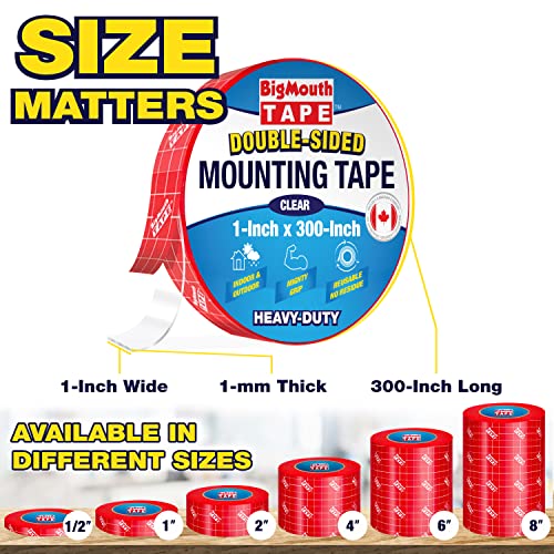 BigMouth Tape - 6 Rolls Double Sided Mounting Tape, 1-inch x 1800-Inch, Wall Tape, Adhesive Strips, Double Stick Tape, Heavy Duty, Transparent Tape, Carpet Tape