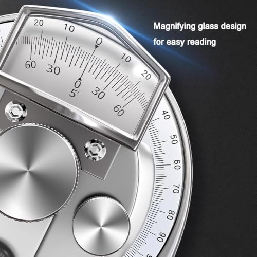 Hyeqs Universal Bevel Protractor, 0-360 Degree Stainless Steel Adjustable Angle Measuring Tool, with Magnifier and Fine-Adjustment Knob, for Internal and External Angle Measurement.