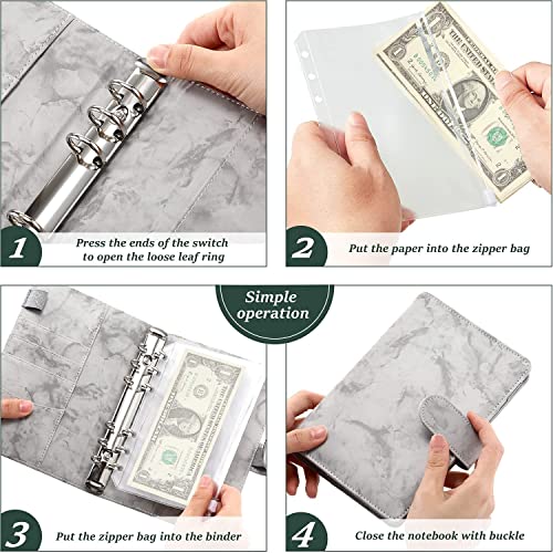 GFHSKRPL A6 PU Leather Binder Budget Planner Notebook Folder with 12 Pieces Binder Zipper Pocket Personal Cash Budget Envelopes System(D)