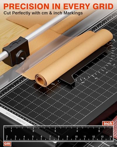 PYY Rotary Paper Cutter - Large Paper Cutter, 24 Inch Heavy Duty Trimmer with Self-Sharpening Blade & Measurement Grid for Cardstock, Posters, Photos - Studio & Office Use