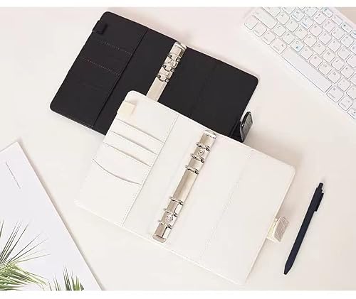 ONMYJFD A6 PU Leather Notebook 6 Binder for A6 Filler Paper, Loose Leaf Personal Planner Binder Cover with Magnetic Buckle Closure(Black)