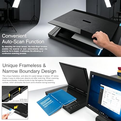 GJOPU A3 Flatbed Scanner, 2400x2400 Dpi Photo and Document Scanner with LED Fill Light, OCR Text Recognition, Automatic Cropping, for Photos, Documents