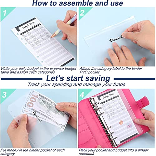 ONMYJFD A6 Binder Budget Cash Envelopes Organizer System,12 Expense Budget Sheets, 8 Zipper Binder Pockets, for Saving Money Planner(D)
