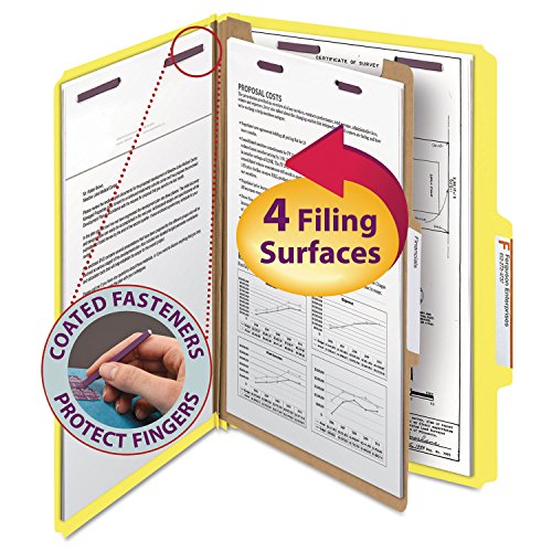 Smead 18734 Pressboard Classification Folders Legal Four-Section Yellow 10/Box