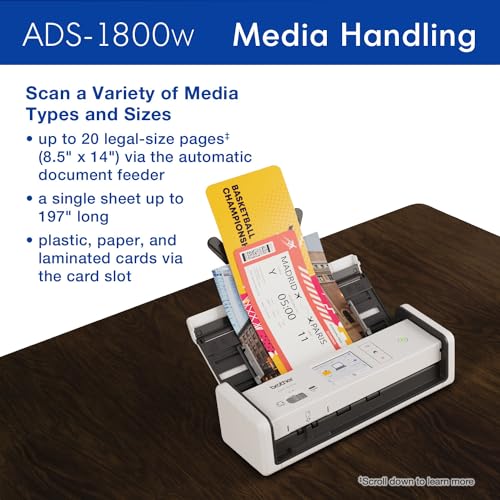 Brother ADS-1800W Wireless Compact Desktop Scanner | Scan Speeds of Up to 30ppm | 2.8" Color Touchscreen