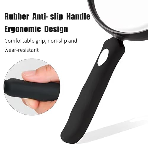 JSEIAJB Large Magnifying Glass 10X Rubber Handheld Magnifier for Seniors Kids Reading Exploration(D,130mm)
