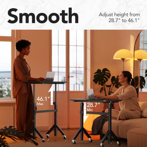 HUANUO 32'' Small Standing Desk Adjustable Heigh, Mobile Stand Up Desk with Wheels, Portable Rolling Desks for Walking Pad and Treadmill, Computer Laptop Desks for Home Office Space