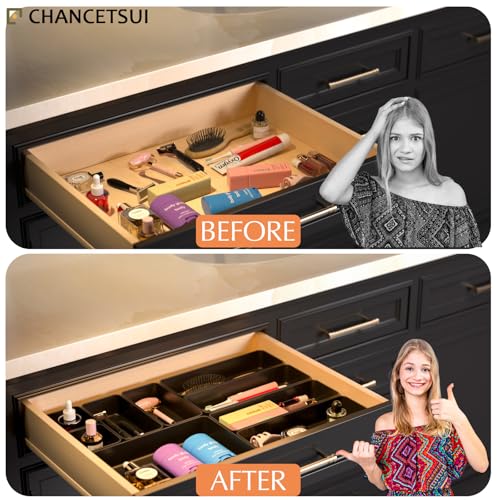 Black Bathroom Drawer Organizer Trays: 9 PC Stackable Desk Organizers Bin