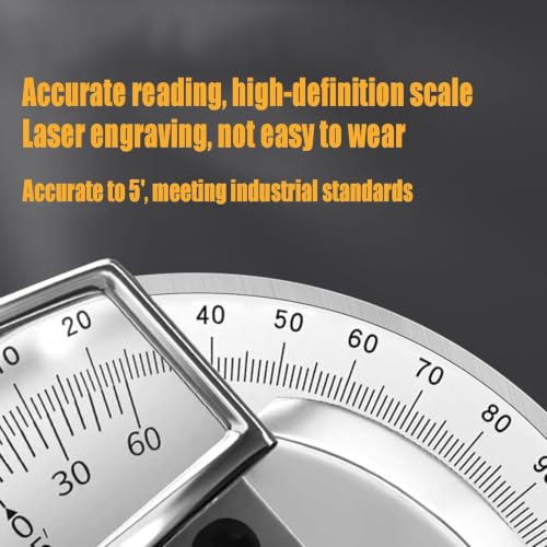 0-360° Universal Bevel Protractor, Detachable Stainless Steel Vernier Angle Ruler with Magnifying Glass, 5' Division Value, for Internal and External Angle Measurement
