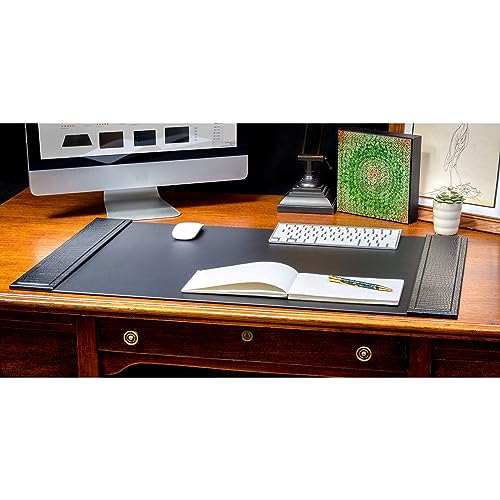 Dacasso Black Crocodile Embossed Leather Side-Rail Desk Pad/Desk Protector, 34"" x 20""" (PR-2201)