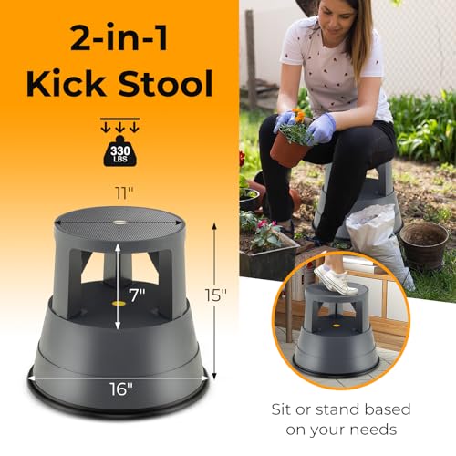MAT EXPERT Rolling Step Stool, Round Step Stool with Rubber Ring & Non-Slip Platform, 350 LBS Weight Capacity, Portable Library Stool with Wheels Ideal for Kitchen, Library, Office, Garage