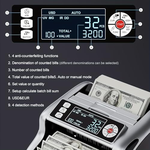Portable Counterfeit Banknote Detector LCD Display Fast Counting