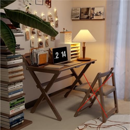 Solid Wood Folding Desk, Small Desk for Bedroom, Fold Small Desk, Computer Desk for Home Office, Simple Study Makeup Workstation, Wooden Study Office Desk Table for Small Spaces(Brown,80cm .5in)