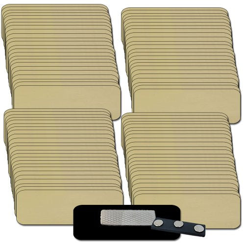Magnetic Name Badges with Super Strong Neodymium Magnetic Fastener - 100 Pack Kit Includes Crystal Clear Gloss Printable Labels - Gold Name Badges with 1/4th Rounded Corners 1 X 3 Inch Size