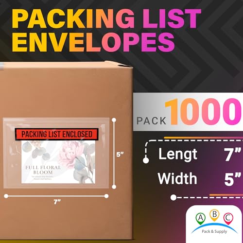 ABC PACK & SUPPLY Packing List Envelopes, Clear with Red Panel Packing List Enclosed, 7 x 5 Inch, Self Seal Document Pouches 2 Mil Polyethylene, Pack of 1000