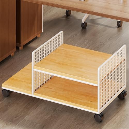 VHDY85KA Office CPU Stand Printer Shelf Desktop Case Mobile Cart Holder with Locking Caster Wheels Multifunctional Storage Rack Accessories(Natural)