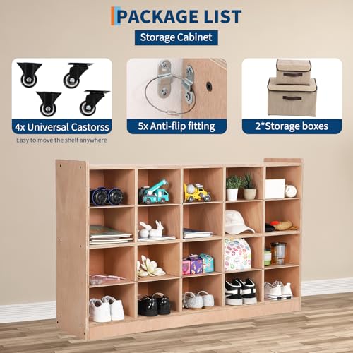 Wall-Mounted Storage Cabinet – 10 Durable Cubby Compartments with 2 Doors, 5 Hooks, Anti-Tip Safety Kit, 4 Castors & 2 Storage Boxes – For Office, Study Room, Playroom, Home – 47"x11.7"x26.5"