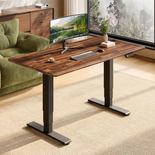 SANODESK Solid Acacia Wood Standing Desk Dual Motor 55.1"x27.6" Brown/Black