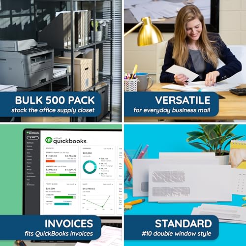 Blue Summit Supplies 500#10 Double Window Security Envelopes, Flip & Seal