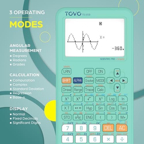 TOVO Scientific Calculator with Graphic Functions, 360+ Functions Graphing Calculator for Students, Large 3" Screen Multi-Mode Scientific Calculators for High School & College, TS-259
