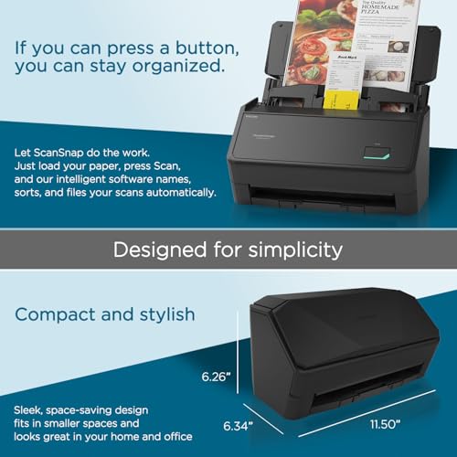ScanSnap iX2400 High-Speed One-Touch Button Color Document Scanner, Black