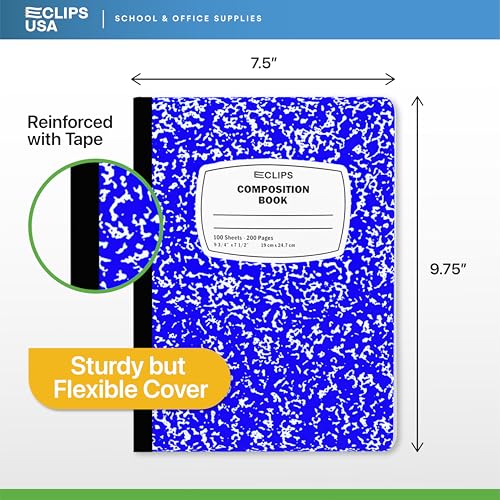 Composition Notebook Wide Ruled Composition Notebooks Bulk Blue Marble Hard Cover Wide Ruled Notebook Paper Note Books For Schools Marble Composition Books 100 Sheets 200 Pages 9.75” x 7.25” (24 Pack Blue)