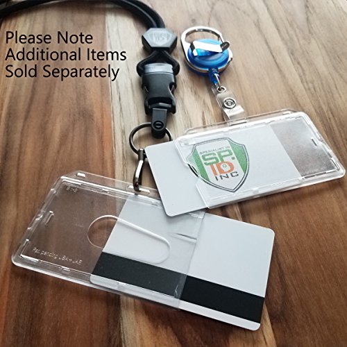 Bulk 50 Pack - Slim Heavy Duty Horizontal ID Badge Holders - Hard Plastic (Holds 1 Card) Clear Polycarbonate - Single CR80 30 Mil - Rigid Case Easy Access with Thumb Notch Dispenser by Specialist ID