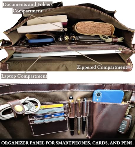 Leather Messenger Bag for Men, 16 Inch Laptop Briefcase, Vintage Satchel