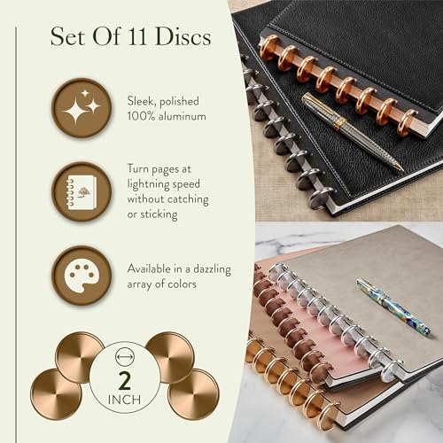 Levenger Aluminum Metal Circa Discs Binder Rings for Discbound Notebooks System, 11 Pack, Gold 2-Inch